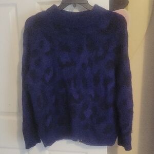 Kate Spade New York Wool Alpaca Blend Leopard Print Sweater Navy/Black Size XL